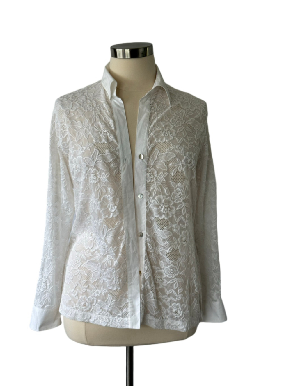 Chico’s Floral Lace Button Down Shirt, White, Size 16 (Chico’s 3)
